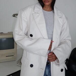 WeWoreWhat White Double-Breasted Blazer Jacket with Black Buttons